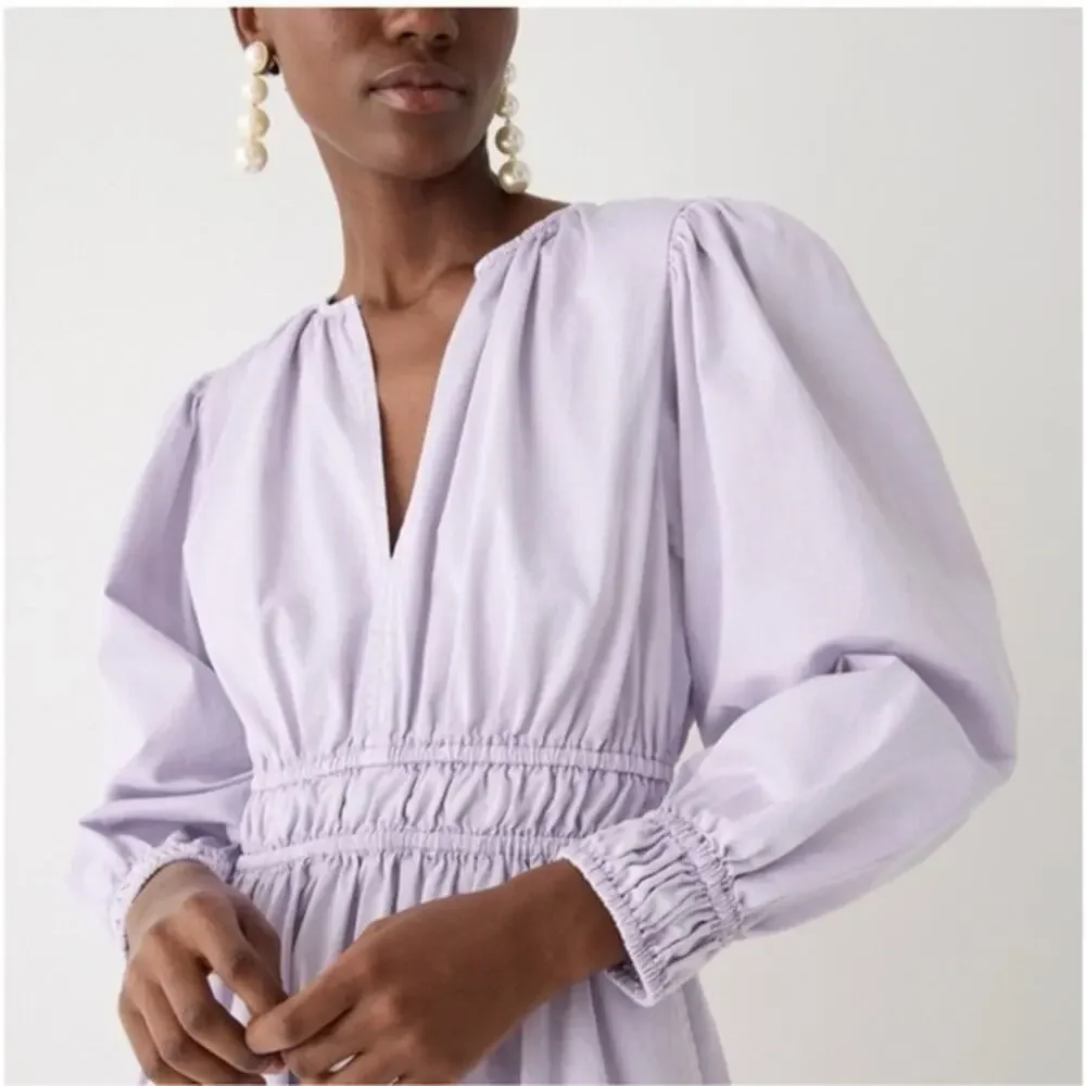 J. Crew Lavender Cotton Purple Smocked Gown with Bishop Sleeves Size Small